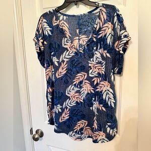 DEPT 222 Floral Pocket Short Sleeve Blouse Size XL